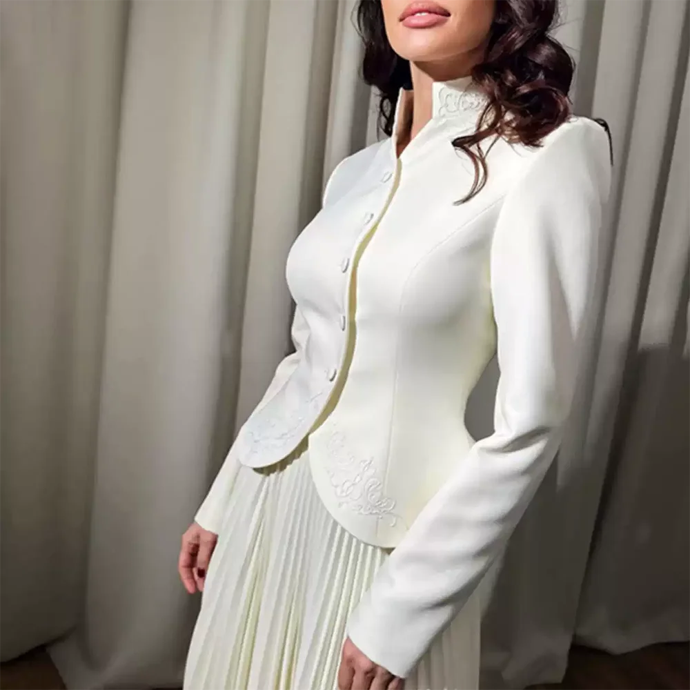 Stand-Collar Blazer and Skirt Set by Crystal Crystina, alternate view 2