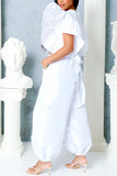 Matching Set -  Flutter Sleeves Round Neck and Loose Pants