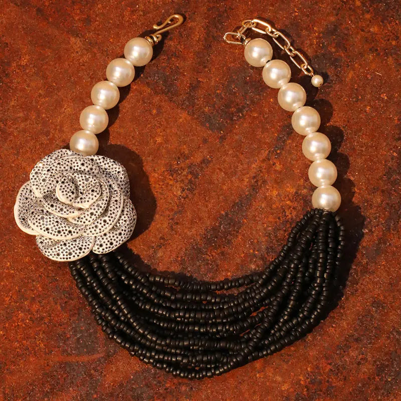 Pearl Necklace with Rose Pendant by Crystal Crystina, alternate view 5