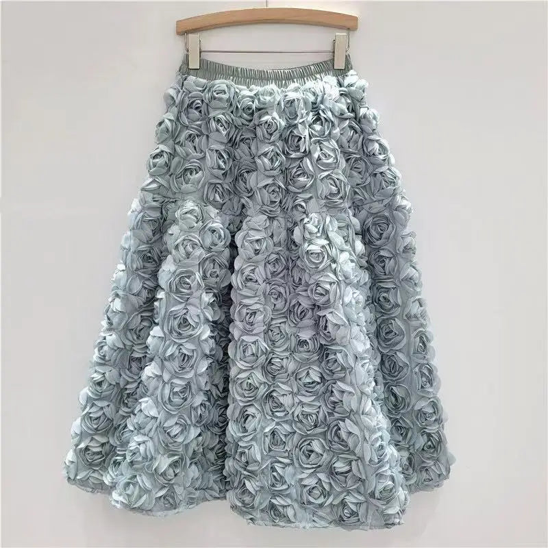 Versatile Three Dimensional Flower Midi Skirt by Crystal Crystina, alternate view 2