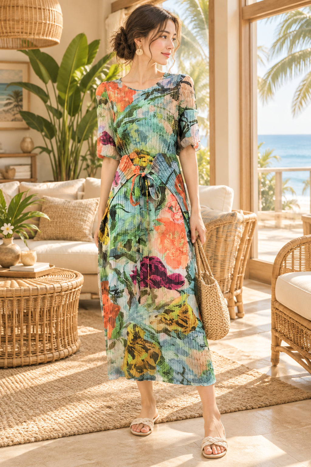 Floral Print Tie Waist Dress