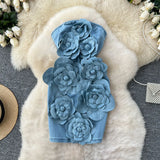 3D Flower Denim Mini Dress