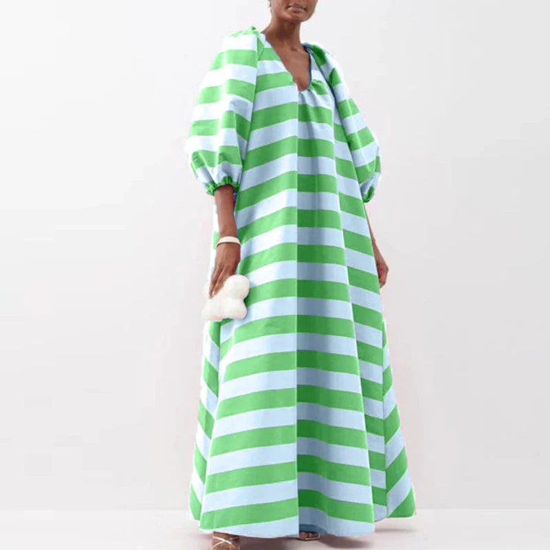 Elegant V-Neck Striped Maxi Dress by Crystal Crystina, alternate view 3