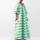 Elegant V-Neck Striped Maxi Dress for Women