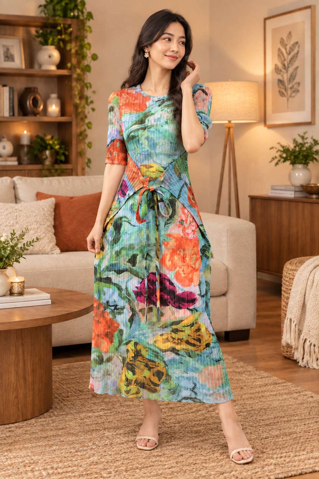 Floral Print Tie Waist Dress