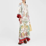 Chic Stand Collar Printed Long Sleeve High Waist Dress