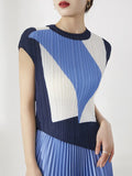 Sleeveless Pleated Asymmetrical Patchwork Top