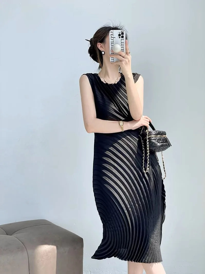 CurveKind™ Irregular Pleated Sleeveless Midi Dress by Crystal Crystina, alternate view 7