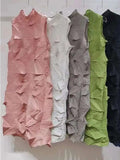 New Pleated Sleeveless Round Collar Dress