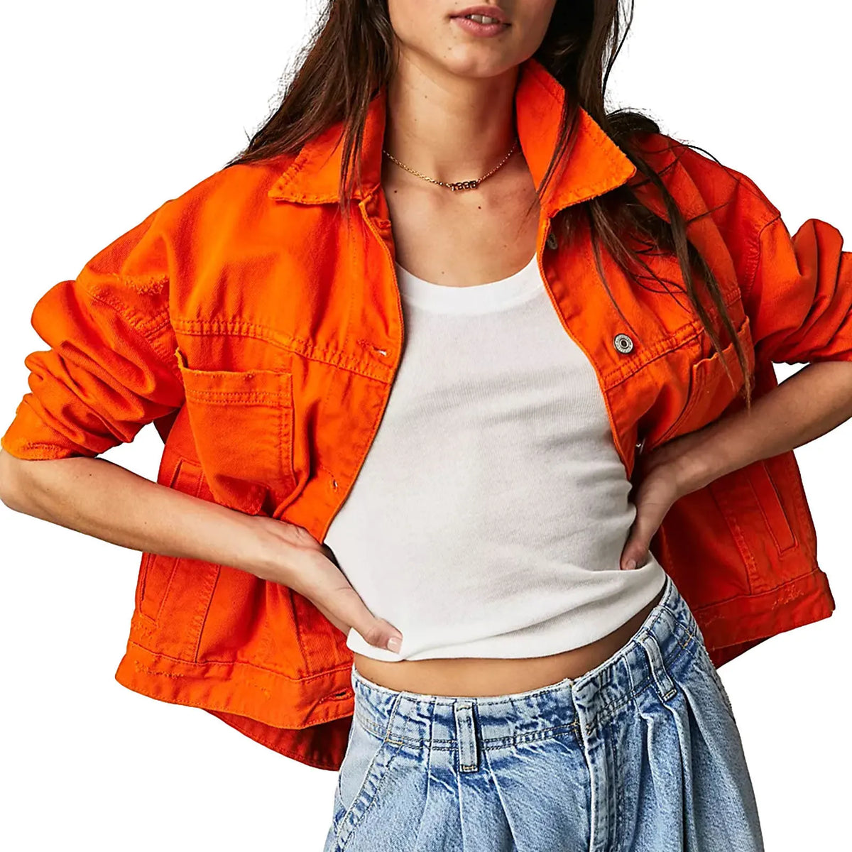 Classic Pleated Denim Jacket by Crystal Crystina, alternate view 5