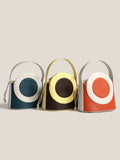 Small Top-handle Bucket Colorblock Leather Handbags