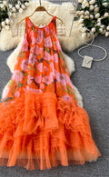 French Vintage Floral Print Dress w/Tulle Embellishment by Crystal Crystina, primary view