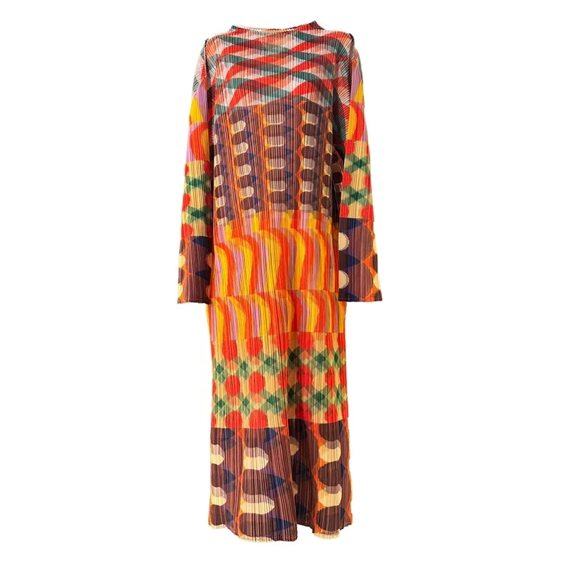 CurveKind™ Colorblock Printed Pleated Midi Dress by Crystal Crystina, alternate view 4