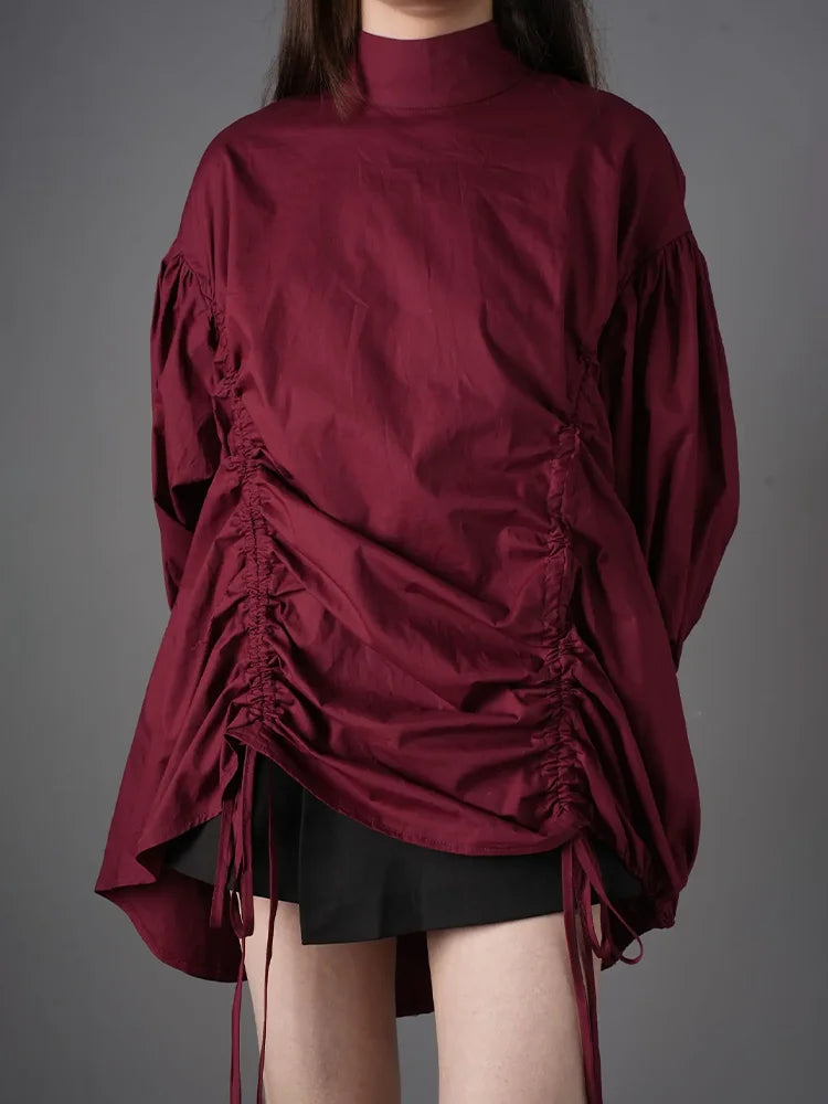 Drawstring Puffed Sleeve White Blouse by Crystal Crystina, alternate view 6