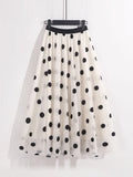 Embroidered Polka Dot Midi Skirt