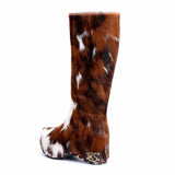Handmade Studded Knee-High Platform Boots with Real Calf Hair