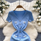 Chic V-Neck Bodycon Knitted Sweater Dress