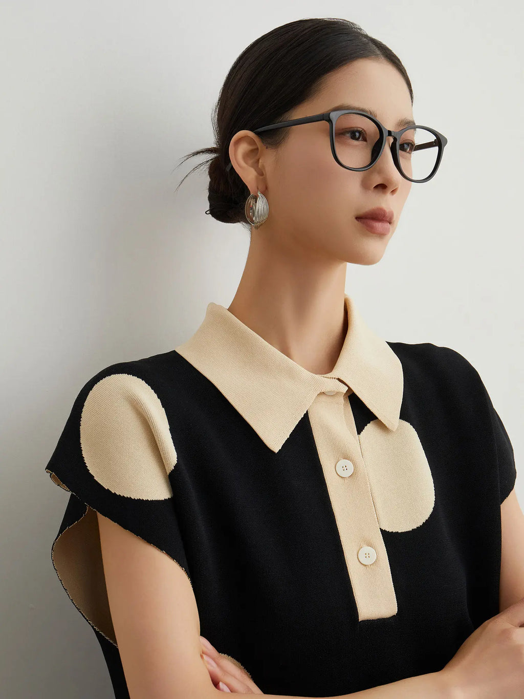 Polka Dot Knit Polo Midi Dress by Crystal Crystina, alternate view 2