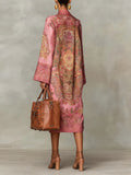 Printed High-Neck Kaftan Midi Dress