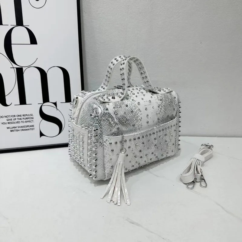 Retro Punk Style Rivet Diamond Tote Bag by Crystal Crystina, alternate view 5