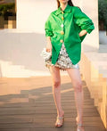 Gold Jewelry Button Embellished Cotton Blouse Shirt by Crystal Crystina, alternate view 3