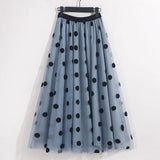 Embroidered Polka Dot Midi Skirt