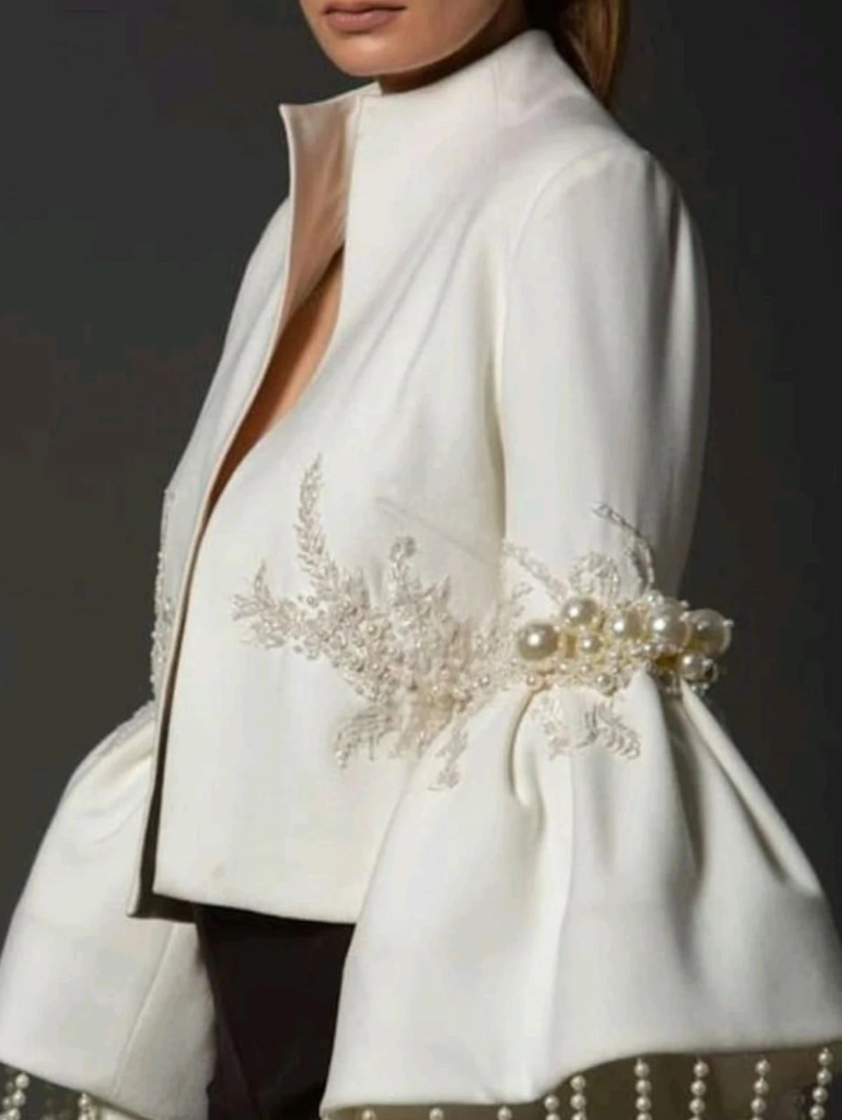 Vintage Pearl Embroidered Flared Jacket