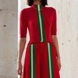 Contrast Color Two Piece Set - Skinny Top And A Wide Leg Long Pant
