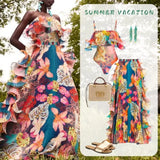 Flowers Printed One Piece Swimsuit and Skirt Beachwear Luxury Bathing Suit