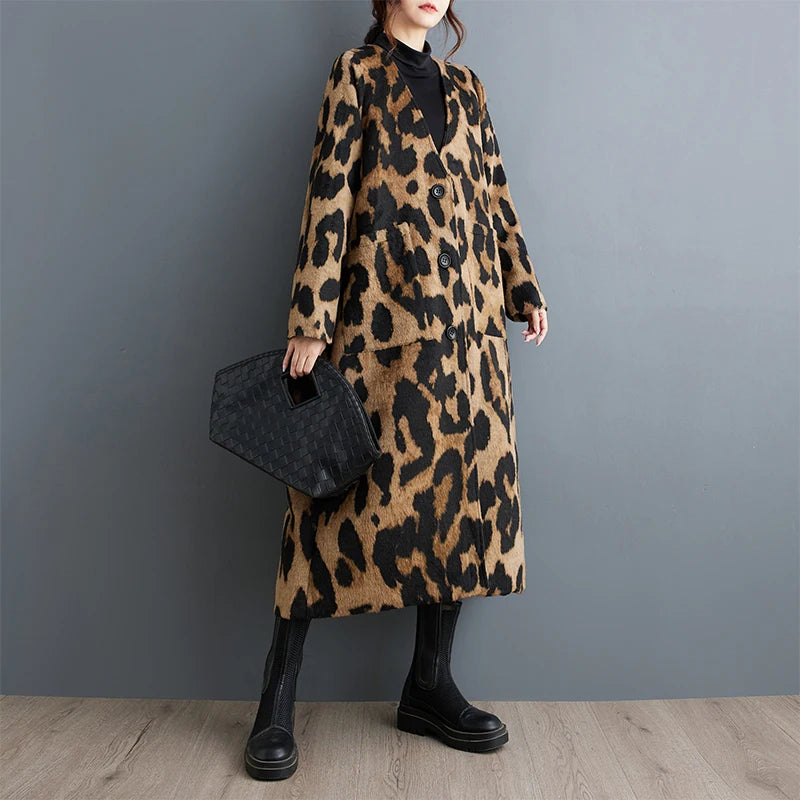 Oversized Leopard Wool Coat
