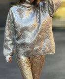 Casual Metallic Knit Turtleneck Sweater