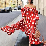 Off-the-shoulder Polka Dot Long Dress