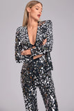 Deep V Neck Mirror Sequin Two Piece Pant Set