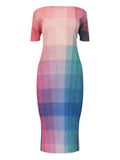 Multicolored checkered dress on a white background