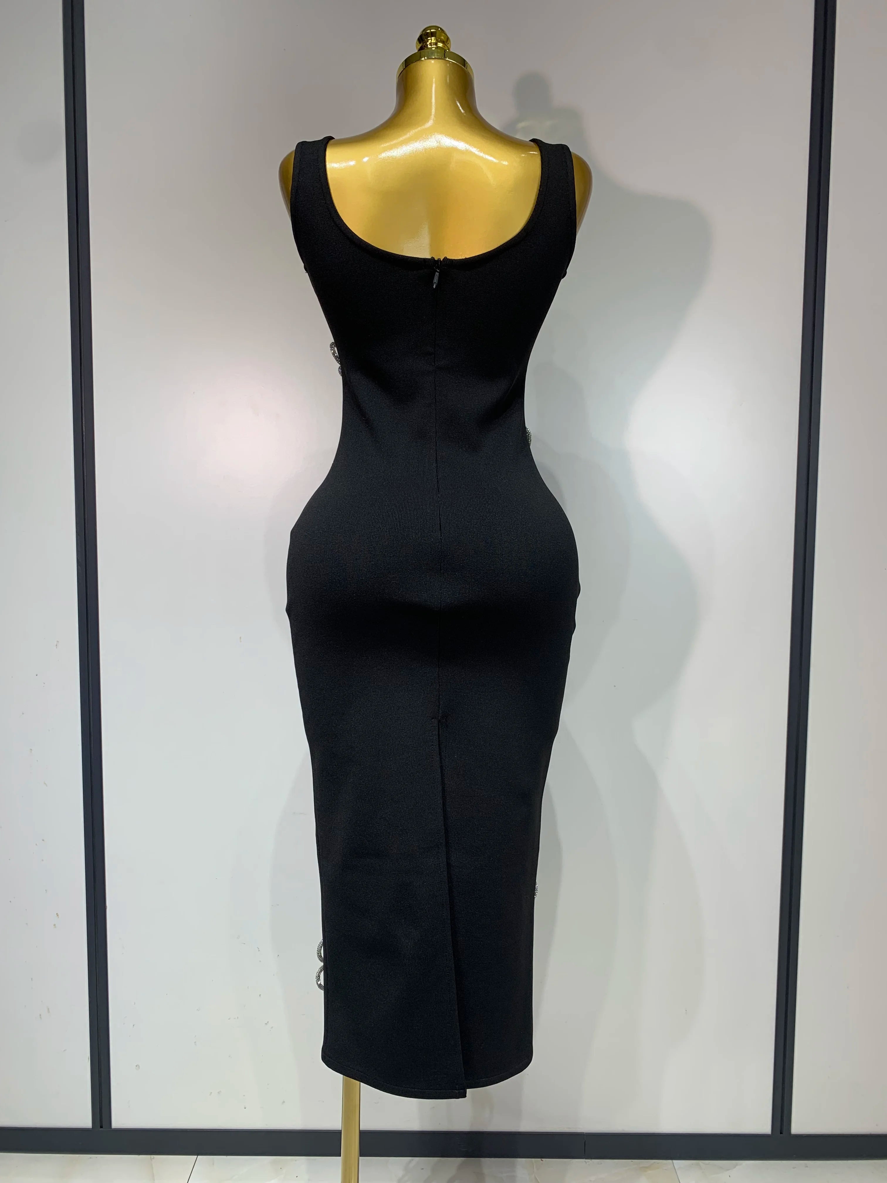 Diamonds Flower Black Long Bodycon Bandage Dress
