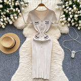 Chic V-Neck Bodycon Knitted Sweater Dress