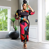 CurveKind™ Floral Printed Lantern-Sleeve Maxi Dress