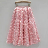 Versatile Three Dimensional Flower Midi Skirt
