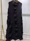 New Pleated Sleeveless Round Collar Dress