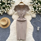 Chic V-Neck Bodycon Knitted Sweater Dress