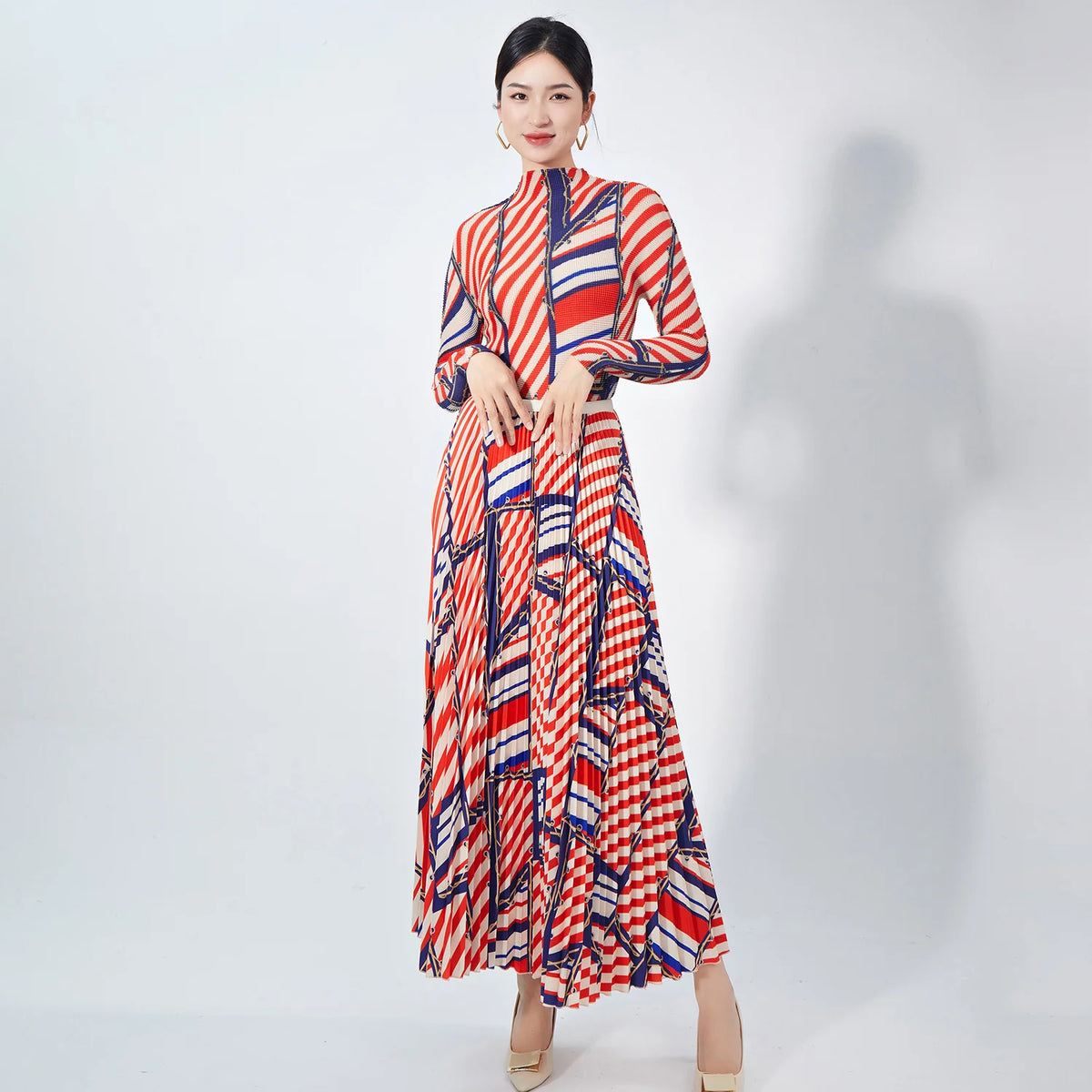 CurveKind™ Striped Turtleneck Two-Piece Maxi Set by Crystal Crystina, primary view