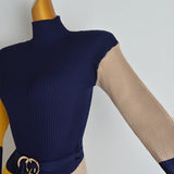 Elegant Colorblock Turtleneck Sweater Dress