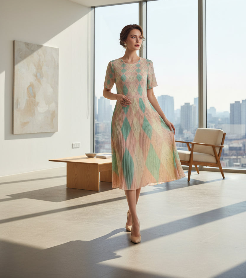 CurveKind™ Argyle Print Ankle-Length Dress by Crystal Crystina, primary view