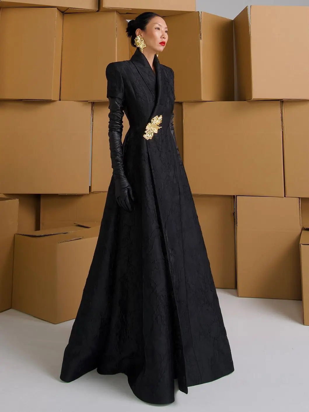 Floral Jacquard Long Tuxedo Jacket
