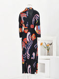 Abstract Print Single Breasted Lapel Stretch Dress