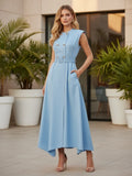 Elegant Sleeveless A-Line Office Dress with Belt