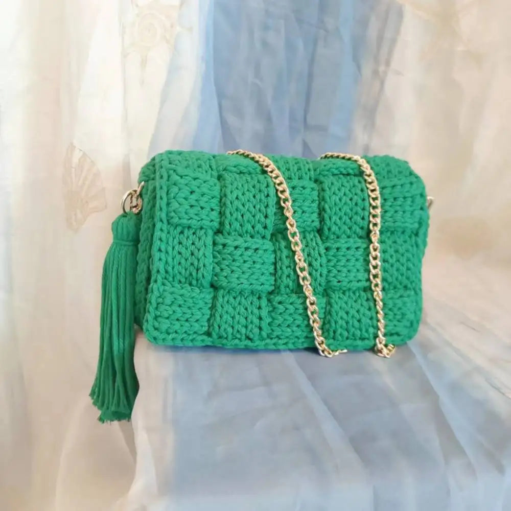 Handmade Cotton Knit Tassel Crossbody Bag by Crystal Crystina, alternate view 3