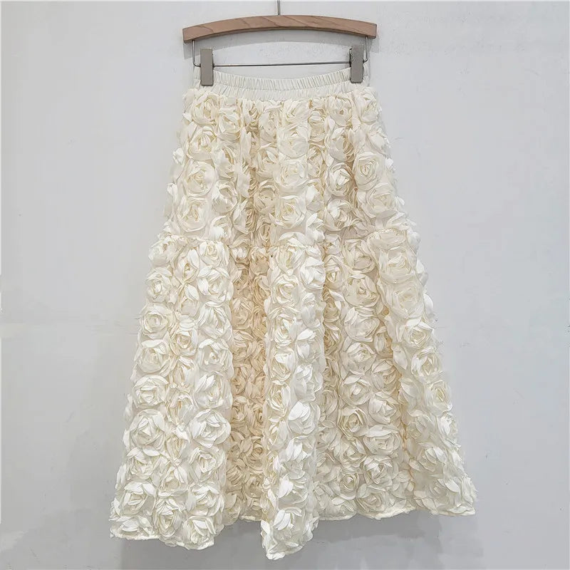 Versatile Three Dimensional Flower Midi Skirt by Crystal Crystina, alternate view 7