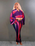 CurveKind™ Coral Red Pleated Batwing Evening Dress