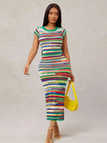 Rainbow Striped Knitted Casual Dress